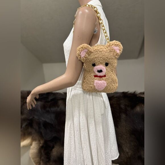 Colorblock Handmade Cute Real Shearling Teddy Bear Purse/Crossbody/Phone Pouch - Picture 10 of 16
